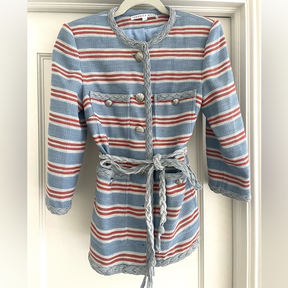 NEW Veronica Beard Striped Ginerva Belt Jacket Button Blazer, Blue/Red/White - Picture 13 of 15
